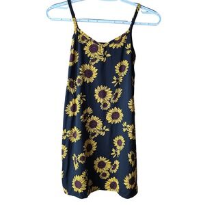 SO Girls Size 8 Sunflower Dress Black Yellow Floral Rayon Sleeveless